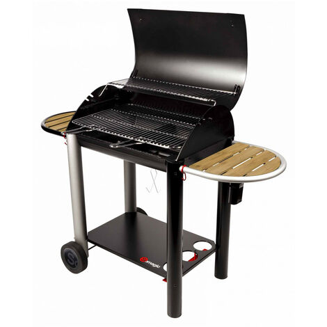 Somagic – Barbecue portable Vulcano 3000 en fonte 70x48cm – Chariot avec soufflerie Turbomagic – 3 niveaux de cuisson – Grille acier chromé