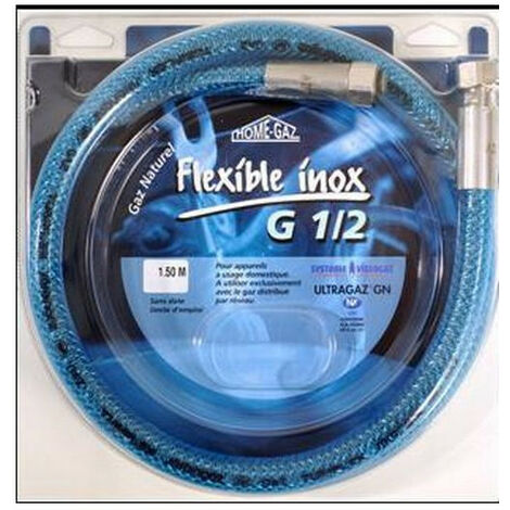 Sanitaire-Distribution – Flexible inox pour gaz naturel 1,5 m – Embouts mécaniques – Pression jusqu'à 37 mbar – Température d'utilisation de -5°C à +60°C (1/4)