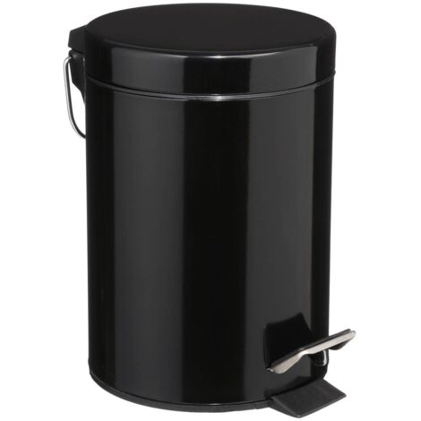 5Five Simply Smart – Poubelle de salle de bain 3L en métal noir – Pédale d'ouverture – Bac amovible – Hauteur 24 cm – Diamètre 17 cm