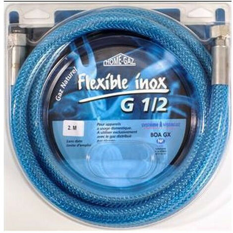 Tuyau flexible inox gaz naturel 2.00 m – Filetage plomberie – Pression nominale 4 bar – Certifié pour installations gaz