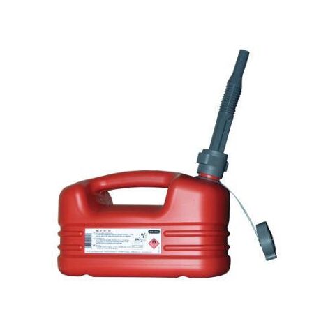 Pressol – Jerrican essence plastique rouge 5L – Compatible hydrocarbures – Bec verseur coudé pour un remplissage précis – Bidon pour voiture