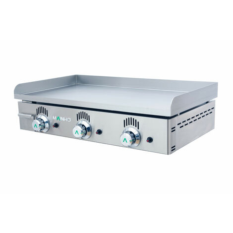 Plancha à gaz professionnelle 80x43 cm – 2 brûleurs – Plaque rectifiée 12-15 mm – Allumage piezzo électronique – Tiroir inox pour jus – Mainho