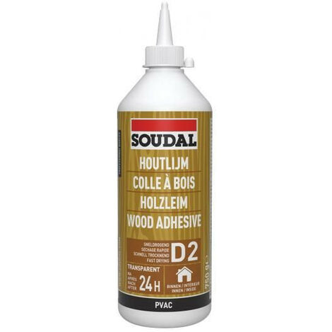 Soudal – Colle à bois rapide 750 g – Résistance à l'eau D2 – Temps de prise rapide 20 min – Pour assemblage bois dur et teck