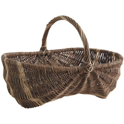 Aubry Gaspard – Panier bourguignon en osier brut et blanc 43 x 29 x 14 cm – Rangement élégant pour intérieur – Hauteur avec anse 27 cm – Poids 0,56 kg