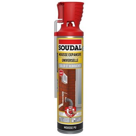 Soudal – Mousse polyuréthane expansive 500ml – Monocomposante pour isolation et rebouchage – Adhérence sur béton, bois et métal (1/2)