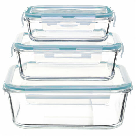 5Five Simply Smart – Lot de 3 grandes boîtes carrées de conservation en verre borosilicate – Hermétiques et empilables – Pour réfrigérateur et congélateur