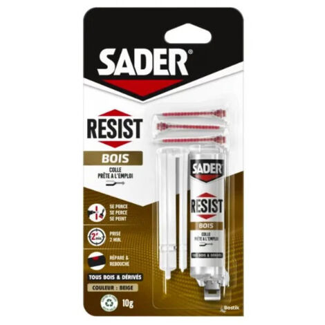 Colle epoxy bi-composant 10g – Pour bois dur et composites – Résistance de -50°C à +120°C – Embout auto-mélangeur – Sader (1/5)