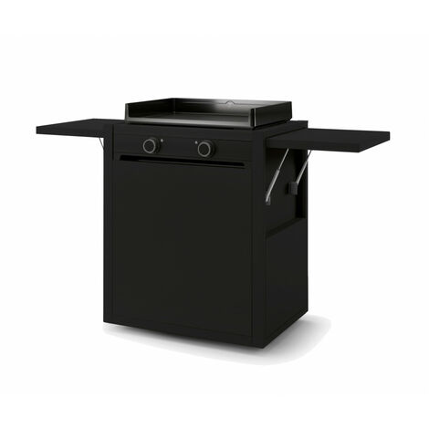 Forge Adour – Chariot à plancha fermé 60cm – Acier noir avec tablettes rabattables – Roues pivotantes avec système de 'Stop' – Rangement bouteille gaz