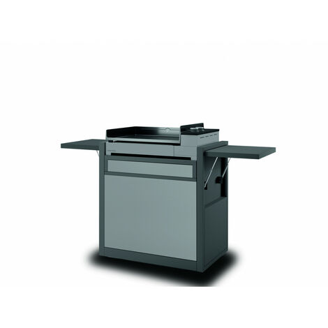 Forge Adour – Chariot à plancha en acier fermé noir et gris clair 60cm – Revêtement 3 couches – 4 roues pivotantes avec freins – Compatible plancha Premium 60
