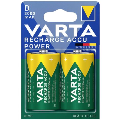 Varta – Piles rechargeables Ni-MH 2x1,5V LR20 3000mAh – Performance durable pour appareils exigeants – Technologie avancée