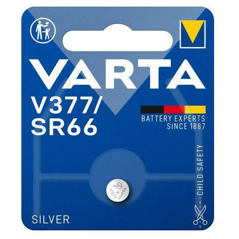 Varta – Pile bouton V377 Maxi 1,55V – Haute qualité pour montres et jouets – Diamètre 6,8mm – Emballage blister 1 unité (1/6)