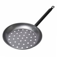 Poêle à marrons 28 cm – Acier laminé à froid – Poignée résistante à la chaleur – Pour cuisson uniforme au barbecue ou cheminée – Vaello Campos