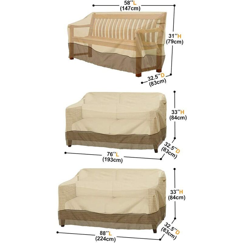 Beige&Brown 74 Wx 34 Dx 32 H Sqodok Loveseat Covers Outdoor Waterproof Heavy Duty Patio Bench Sofa Cover with Handle and Windproof Strap Lawn Lounge Furniture Covers All Weather Protection 