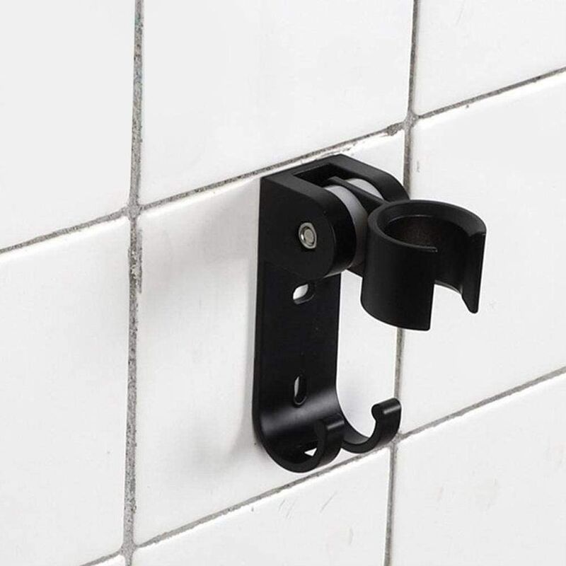 Shower Head Holder Adjustable Holder Stainless Steel Shower Adjustable Stainless Steel Wall Mounted Bathroom Shower Bracket with 2 Hanger Hooks（Black） 