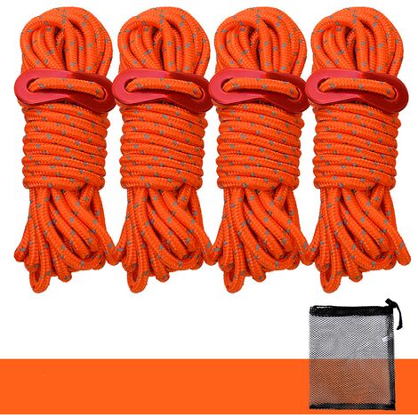 Guy Ropes, 4 Pack 4mm Tent Guy Line 13 Feet Reflective Cord Guy Line Tent Guide Rope for Awning Camping Orange