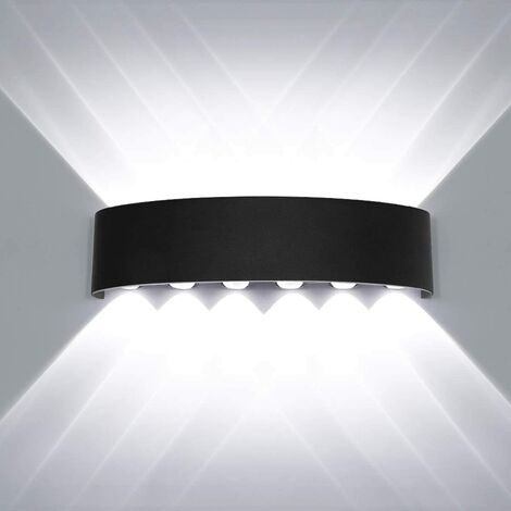 LED Interior Wall Light 12W Black Modern Wall Lamp, IP65 Waterproof Wall Appliques Outdoor Aluminum, Up Down Spot Lamp for Living Room Hall Room Pathway Stairs (Cold White) [Energy Class A +]