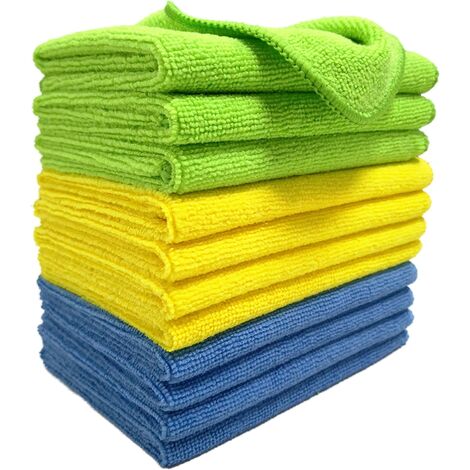 Microfiber cleaning cloths - blue / green / yellow (30x40 cm, 12 cloths)