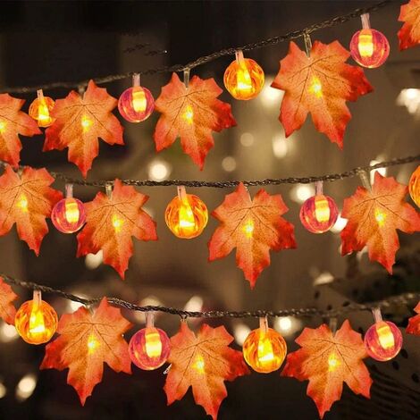 Thanksgiving Maple Leaves String Lights with Pumpkin, Maple String Lights, Autumn Fall Halloween Decorations 10 ft 20 Led Battery Operated Garland for Indoor Outdoor Home Garden Party Decor