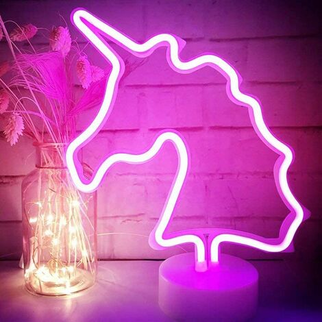 Unicorn neon light with basic night lights, LED unicorned mood lamps pink signs battery operation nightlights, indoor lighting decoration for living room, bedroom, children (rose unicorn)