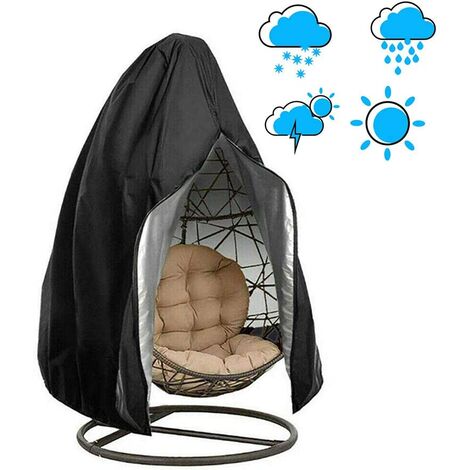 Patio Hanging Egg Chair Cover with Zipper, Waterproof Anti-Dust - Garden Furniture Cover- for Outdoor Wicker Swing Chair (190cmx115cm ， black)