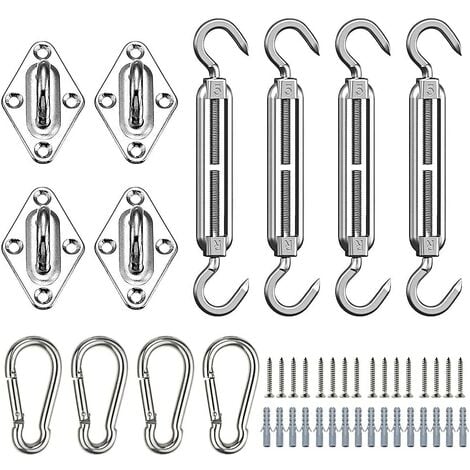 Shade Sail Fixing Kit, 44 Pcs Stainless Steel Shade Sail Fixing Kit, Hardware Fixing Kit for Square Rectangle and Triangular Awnings