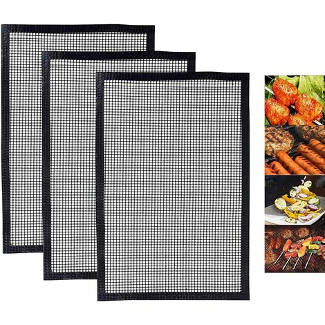 BETT Reusable Barbecue Grid Mat, Non-stick Baking Mat for Barbecue or Yoghurt Makers, Compatible Works Well with Electric BBQ, Oven, Gas, Charcoal - 3 Pcs (40 * 33CM)