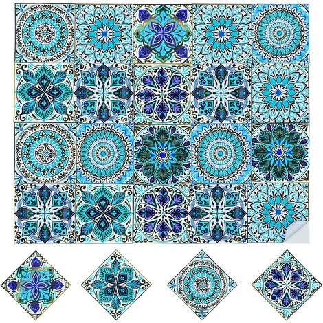 10pcs Self Adhesive Tile Stickers Moroccan Style Tile Stickers Waterproof Wall Stickers Decoration for Bathroom Kitchen 15 x 15 cm