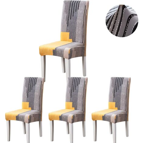 BETTE Dining Chair Covers, Modern Elastic Durable Chair Cover Stretch Chair Covers for Wedding, Hotel, Restaurant Decor (Gray &amp; Orange, 4 Pieces)