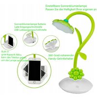 Dimmable Green LED Table Lamp, Bedside Lamp with Touch Sensor, Flexible Play Lamp That Can Be Charged Via USB and 360 Degree Rotary Cell Phone Stand (White) [A ++ Energy Class]