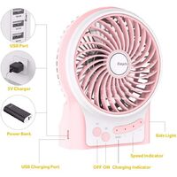 Mini Table Fan, USB Fan Personal Office Portable Rechargeable Battery Silencer 2600mAh 3 Speed ​​Powerful Wind for Kitchen Home Travel Picnic-Rose