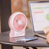 Mini Table Fan, USB Fan Personal Office Portable Rechargeable Battery Silencer 2600mAh 3 Speed ​​Powerful Wind for Kitchen Home Travel Picnic-Rose