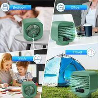 Portable Air Cooler Mobile Air Conditioner, 3 in 1 Portable Air Conditioner Fan Air Humidifier Rechargeable Packaging Mini Staff Air Cooler for Home & Office (Green)