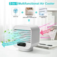 Portable Air Cooler Mobile Air Conditioner, 3 in 1 Portable Air Conditioner Fan Air Humidifier Rechargeable Packaging Mini Staff Air Cooler for Home & Office (White)