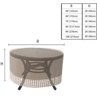 Garden Table Cover with Air Vent, Waterproof, Windproof, Anti-UV, Heavy Duty Rip Proof 600D Oxford Fabric Patio Set Cover, Garden Furniture Cover, Round (62*27.5in), Beige+coffee