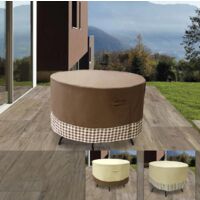 Garden Table Cover with Air Vent, Waterproof, Windproof, Anti-UV, Heavy Duty Rip Proof 600D Oxford Fabric Patio Set Cover, Garden Furniture Cover, Round (62*27.5in), Beige+coffee