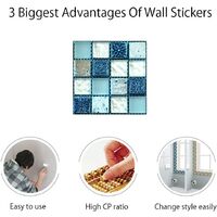 20pcs Sticker Tile, Self Adhesive Sticker Wallpaper Heat Resistant Waterproof Dosseret for Kitchen Stick Room Blue Mosaic (10 x 10 cm / 4 x 4 Inches)