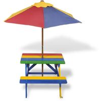 Kids' Picnic Table with Benches and Parasol Multicolour Wood28657-Serial number