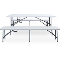 Folding Garden Table with 2 Benches 180 cm Steel and HDPE White33957-Serial number