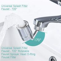 Universal Splash Filter Faucet, 720° Rotate Faucet Aerator Sink, Big Angle Large Flow Aerator Dual Function Faucet Aerator, Rotatable Bubbler Tap Sprayer Attachment for Kitchen Bathroom