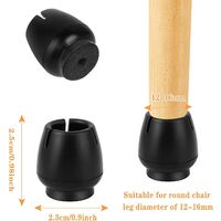 16 Pieces Round Chair Leg Caps, Non-Slip Table Chair Feet Cover Black Chair Leg Floor Protectors PVC Furniture Feet Caps with Felt Pads for 12-16mm Round Table Legs