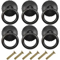 6 Pack Kitchen Cupboard Handles, Door Knobs, Antique Drawer Ring Pull Handle with Screws, Metal Copper Furniture Cabinet Drawer Knobs Replacement for Kitchen Bathroom (Black)