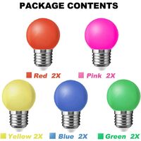 Lot of 10 E27 LED color bulb 1W Colorful Bulb 100LM Energy saving Color lamp 360 ° angle, red, yellow, blue, green and pink [Energy class A]