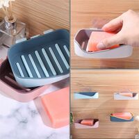 Suction cup, set of 4 soap dish for soap with drain for bathroom counter, shower, kitchen, keep the soap dry and clean, blue yellow pink gray soap basket without drilling.