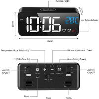 Digital Alarm Clock, Digital Clock Morning Alarm Clock LED Mirror Large Screen Aver Temperature / Snooze / 2 Alarm, Brightness and Adjustable Sound, Sound Activation, USB Charge Clock for Home Office, Black