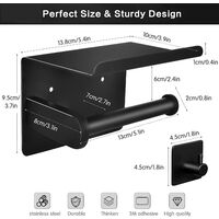 Toilet Paper Holder, Toilet Roll Holder with Phone Shelf, 304 Stainless Steel, No Drilling Bathroom Wall Bracket (Black)