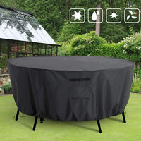 Round Garden Lounge Cover with Side Tension Belt, Waterproof, Windproof, UV Resistant 210D Oxford Fabric Protective Cover for Garden Table Seating Group Furniture Sets, Large, 185x110cm (Black)