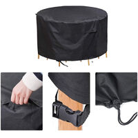 Round Garden Lounge Cover with Side Tension Belt, Waterproof, Windproof, UV Resistant 210D Oxford Fabric Protective Cover for Garden Table Seating Group Furniture Sets, Large, 185x110cm (Black)