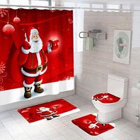 Waterproof Shower Curtain for Bathroom Christmas Santa Claus 3D Printed Bath Washable Quick Dry Shower Curtain Set 4 Piece
