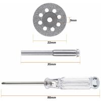 BETT 20 Pieces 22 mm Diamond Cutting Wheel with 2 Pieces 3 mm Mandrel and 2 Pieces Cross Crystal Screwdriver for Rotary Tools