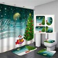 Christmas Shower Curtain Set, Santa Claus Print Fashionable Red Christmas 4 Piece Shower Curtain Set with Bath Mat Waterproof Non-slip Mat Partition